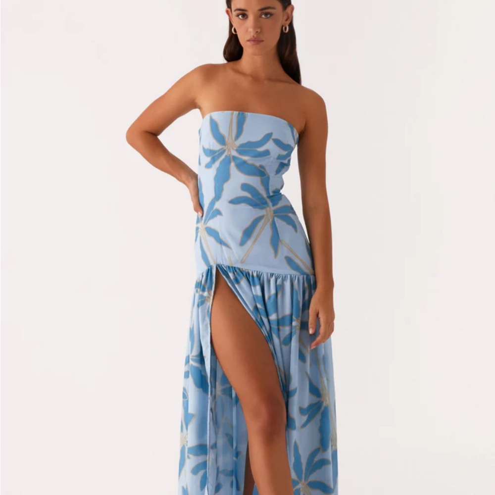 Peppermayo Strapless Blue Floral Maxi Dress